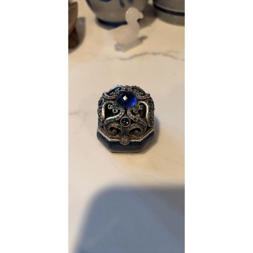 Vintage ornate blue crystal, and enamel trinket box